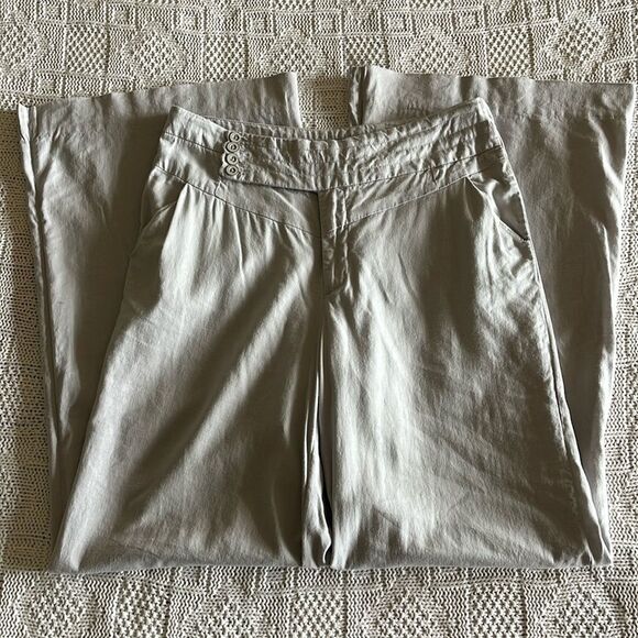 Elevenses x Anthropologie | Size 10 | Linen Light Grey Wide Leg Sailor Pant - Picture 1 of 11